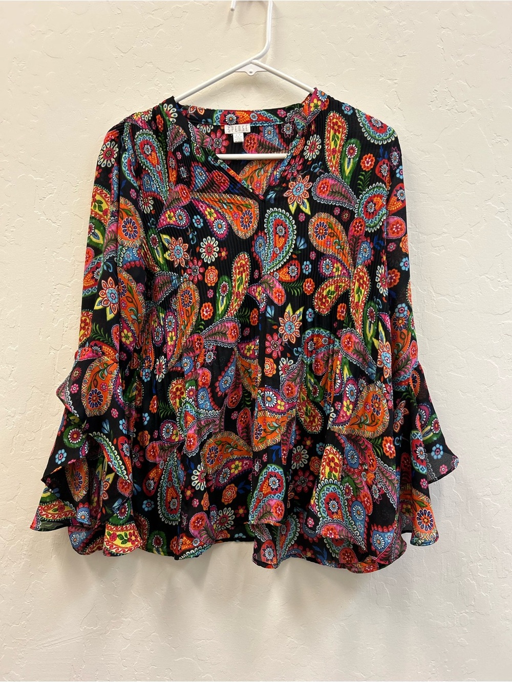 Spense Floral Paisley Crinkled Tunic Top Size Small Petite